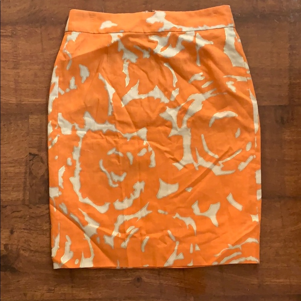 J. Crew Linen Orange Patterned Skirt